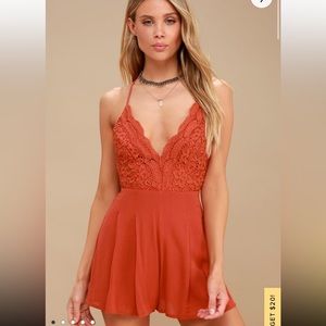 Star Spangled Rust Backless Lace Romper